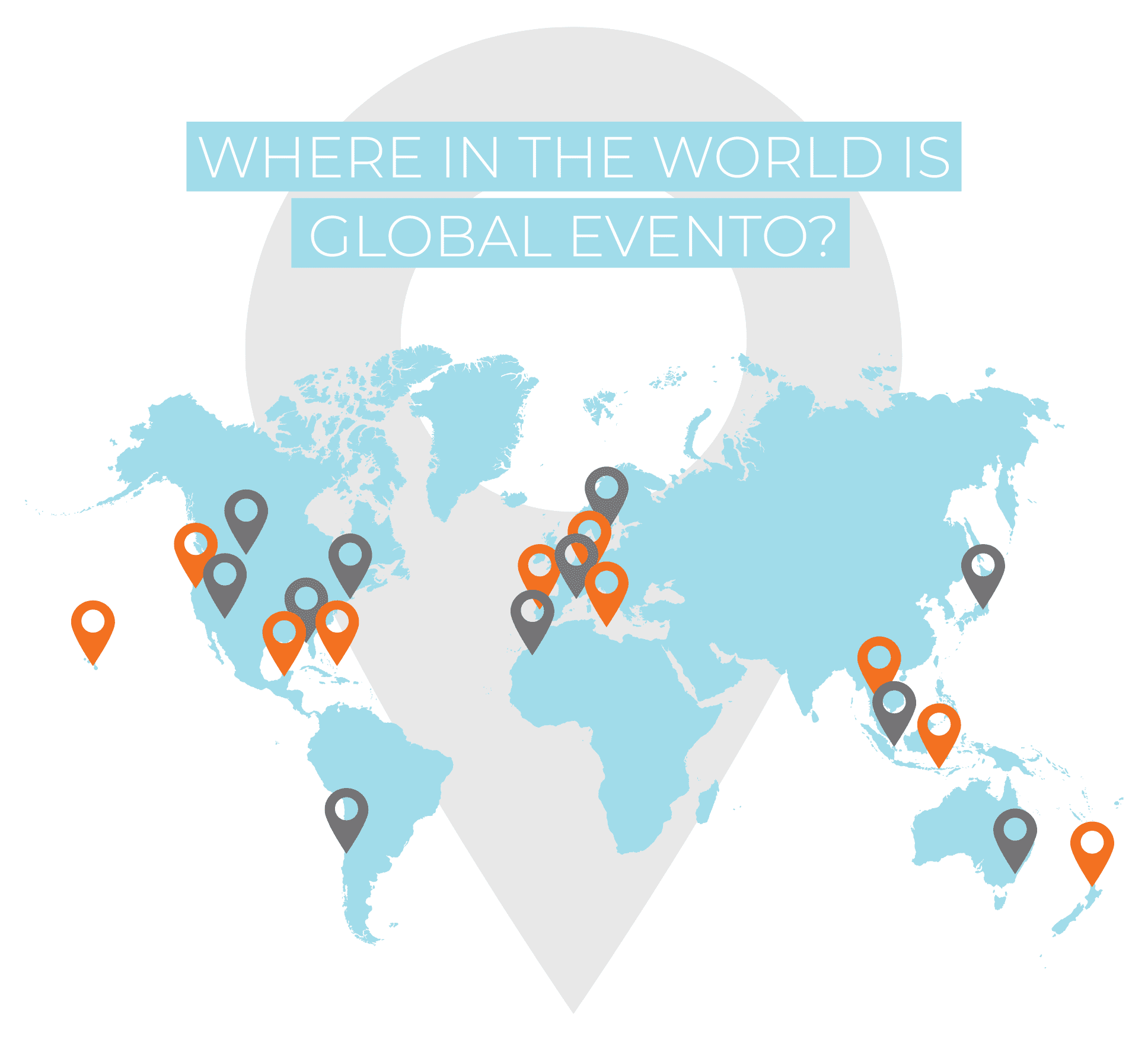 World map highlights some of the locations the Global Evento team has hosted events.